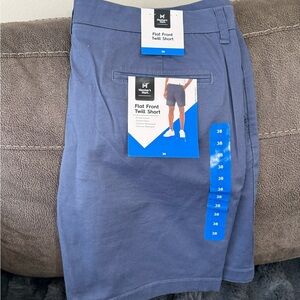 Men's Flat Front Twill Shorts Members Mark - Blue